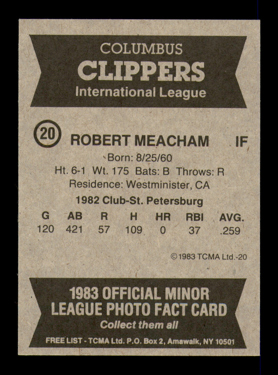 Bobby Meacham Autographed 1983 TCMA Rookie Card #20 Columbus Clippers SKU #248263