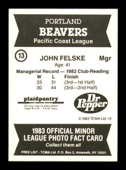 John Felske Autographed 1983 TCMA Card #13 Portland Beavers SKU #248270