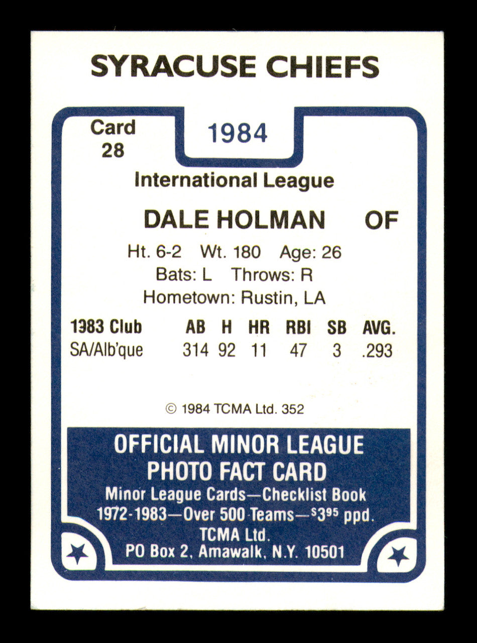 Dale Holman Autographed 1984 TCMA Card #28 Syracuse Chiefs SKU #248291