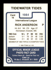 Rick Anderson Autographed 1984 TCMA Card #19 Tidewater Tides SKU #248294