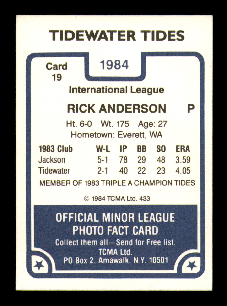 Rick Anderson Autographed 1984 TCMA Card #19 Tidewater Tides SKU #248294
