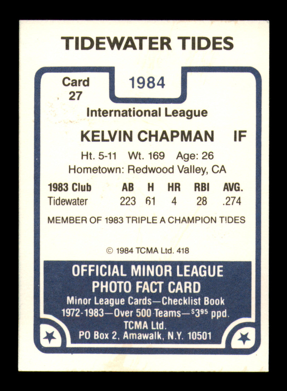 Kelvin Chapman Autographed 1984 TCMA Card #27 Tidewater Tides SKU #248295