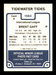Brent Gaff Autographed 1984 TCMA Rookie Card #8 Tidewater Tides SKU #248297
