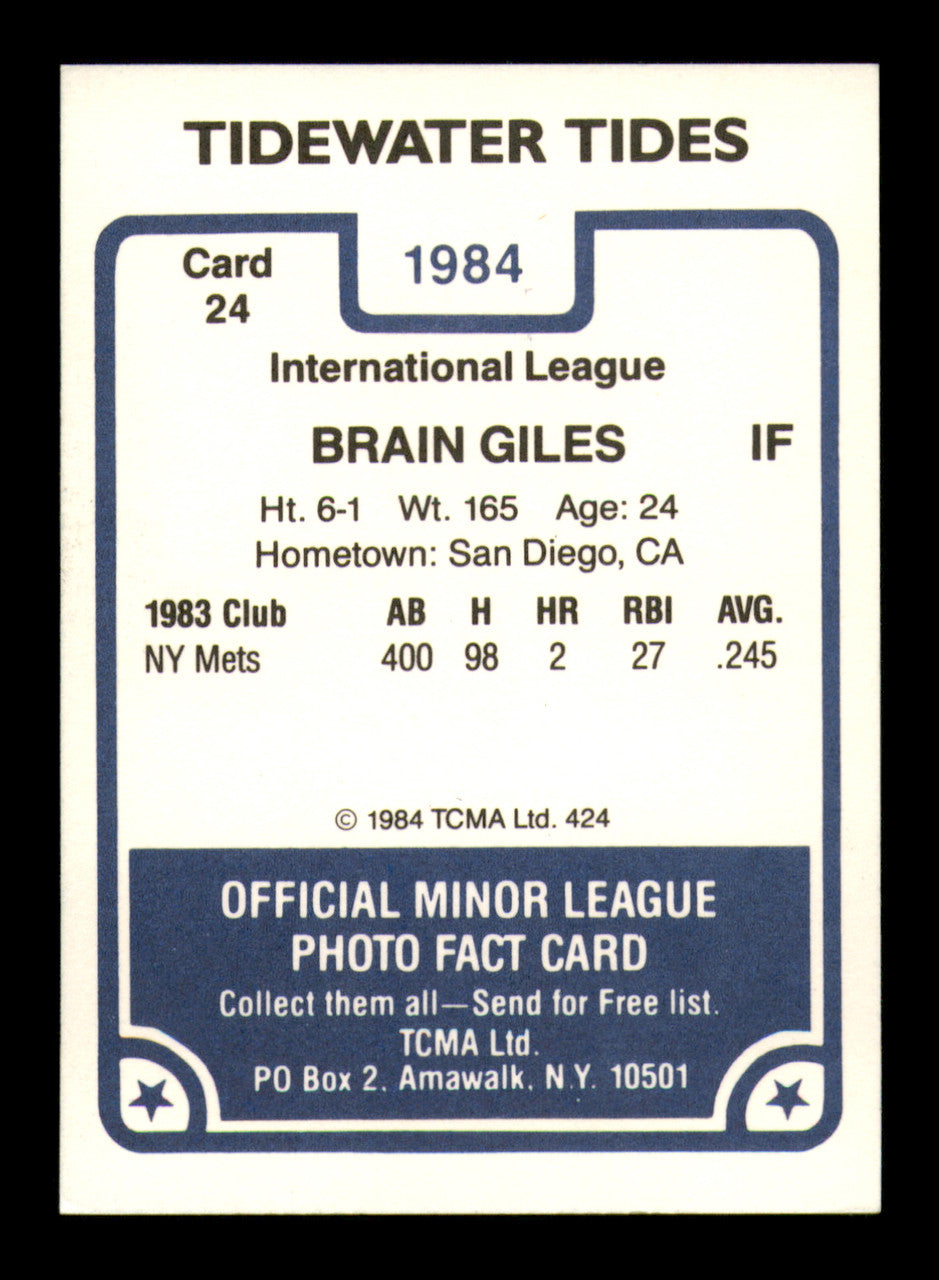 Brian Giles Autographed 1984 TCMA Card #24 Tidewater Tides SKU #248299
