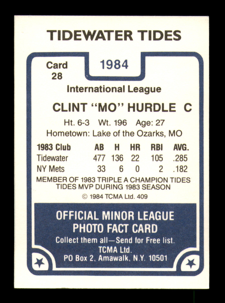 Clint Hurdle Autographed 1984 TCMA Card #28 Tidewater Tides SKU #248301