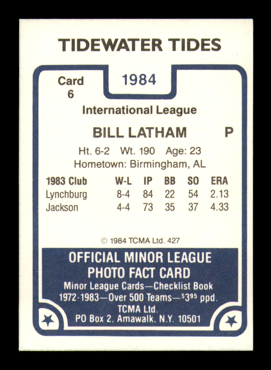 Bill Latham Autographed 1984 TCMA Card #6 Tidewater Tides SKU #248303