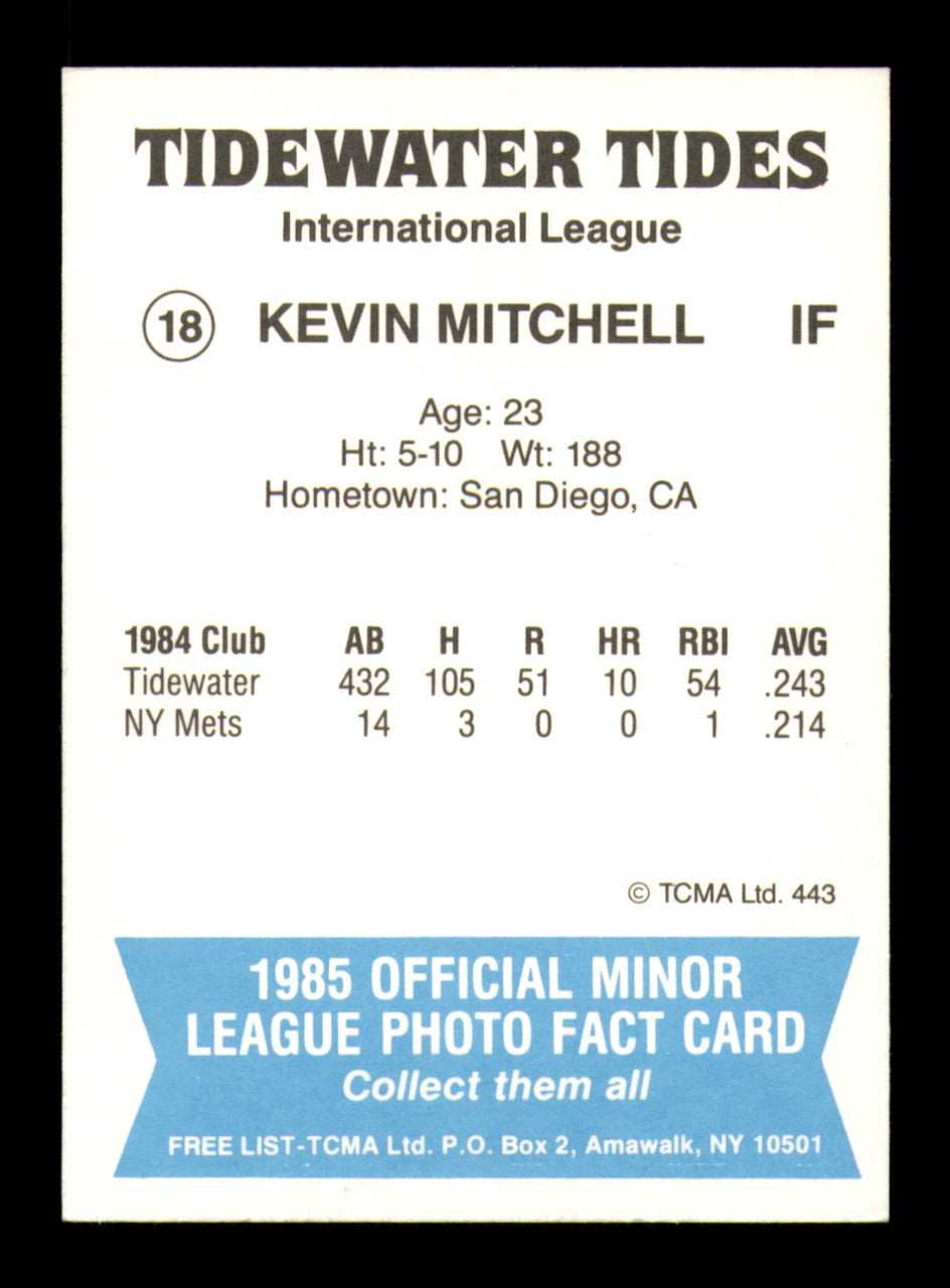 Kevin Mitchell Autographed 1985 TCMA Rookie Card #18 Tidewater Tides SKU #248312