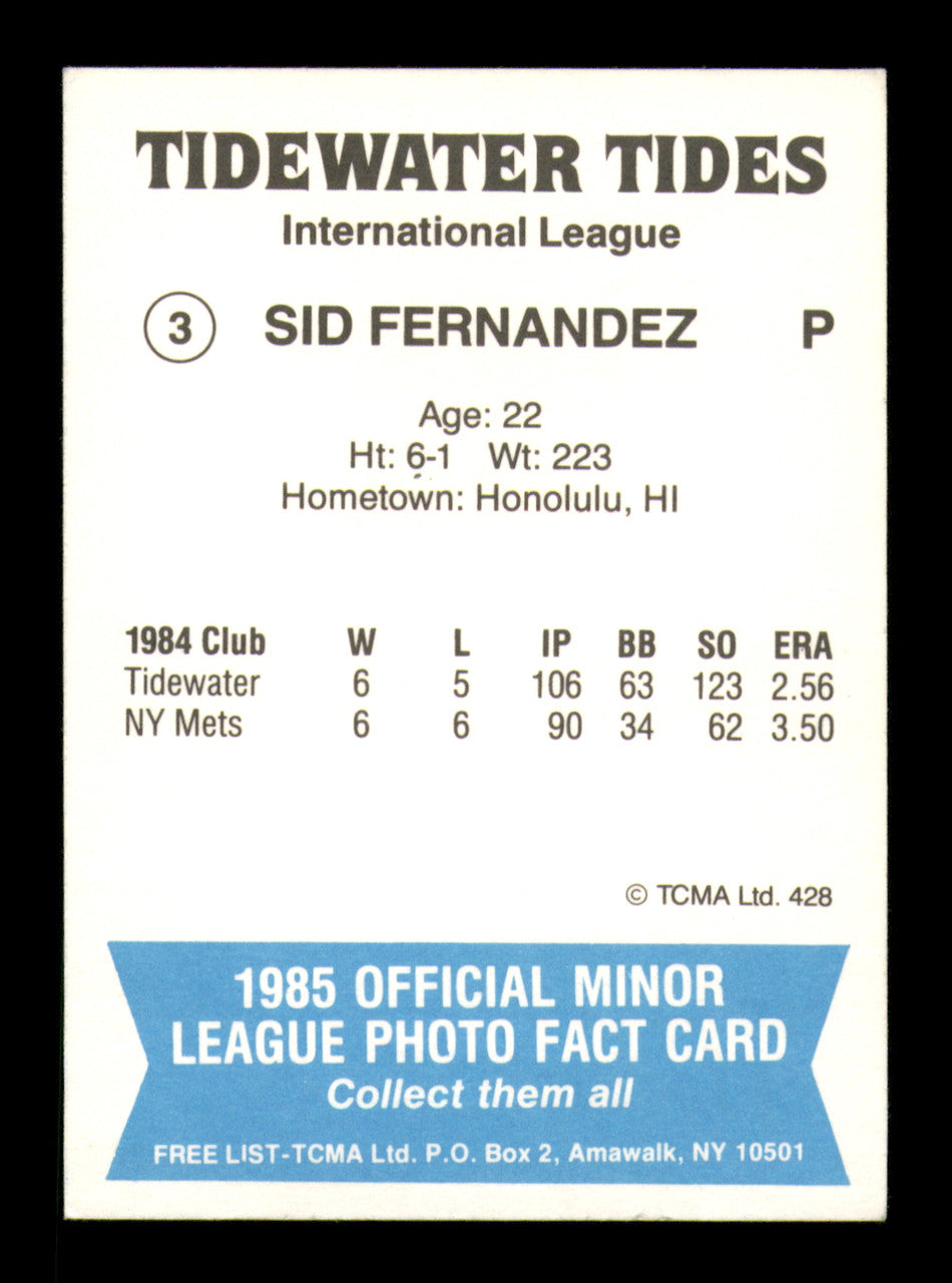 Sid Fernandez Autographed 1985 TCMA Card #3 Tidewater Tides SKU #248313
