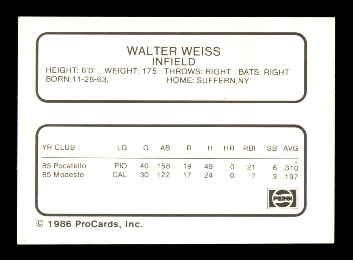 Walt Weiss Autographed 1986 ProCards Rookie Card Madison Muskies SKU #248320