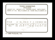 Todd Simmons Autographed 1986 ProCards Rookie Card Beaumont Gators SKU #248321