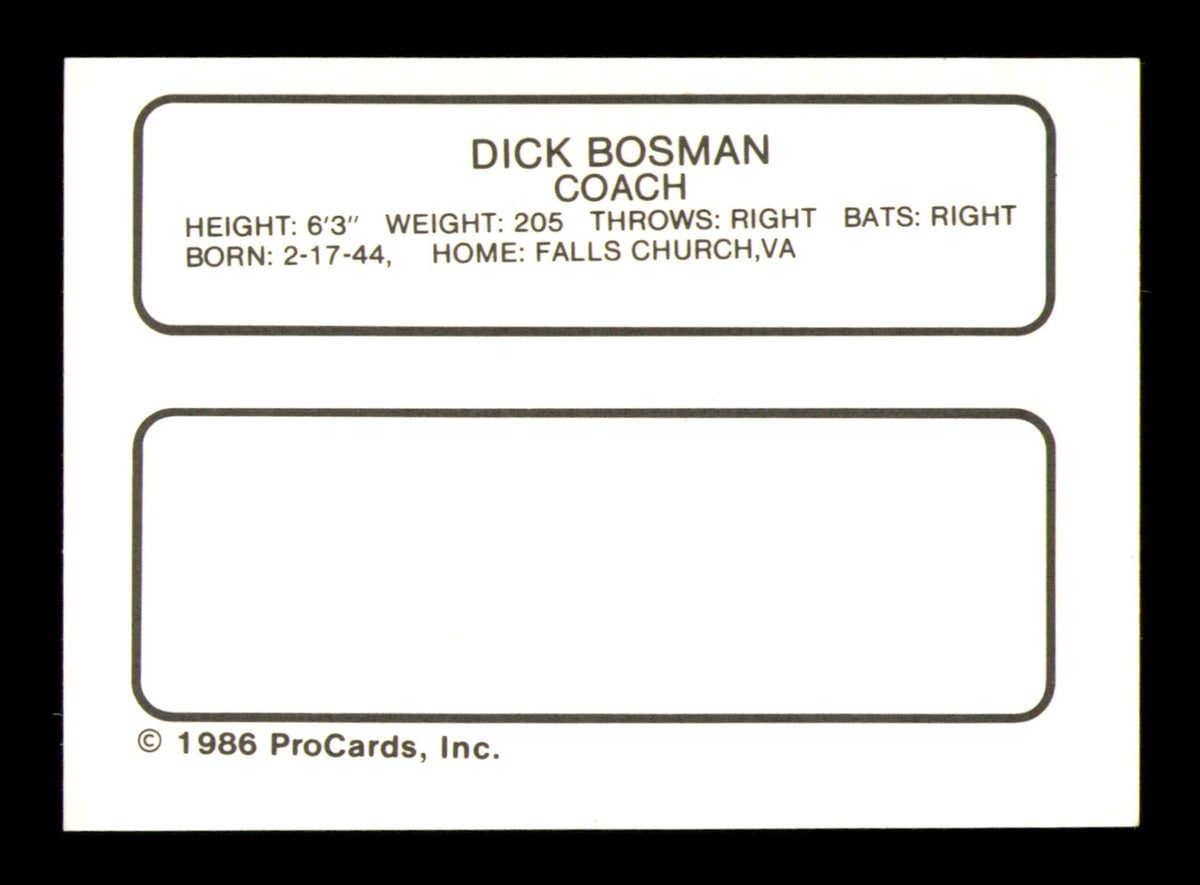 Dick Bosman Autographed 1986 ProCards Card Buffalo Bisons SKU #248322