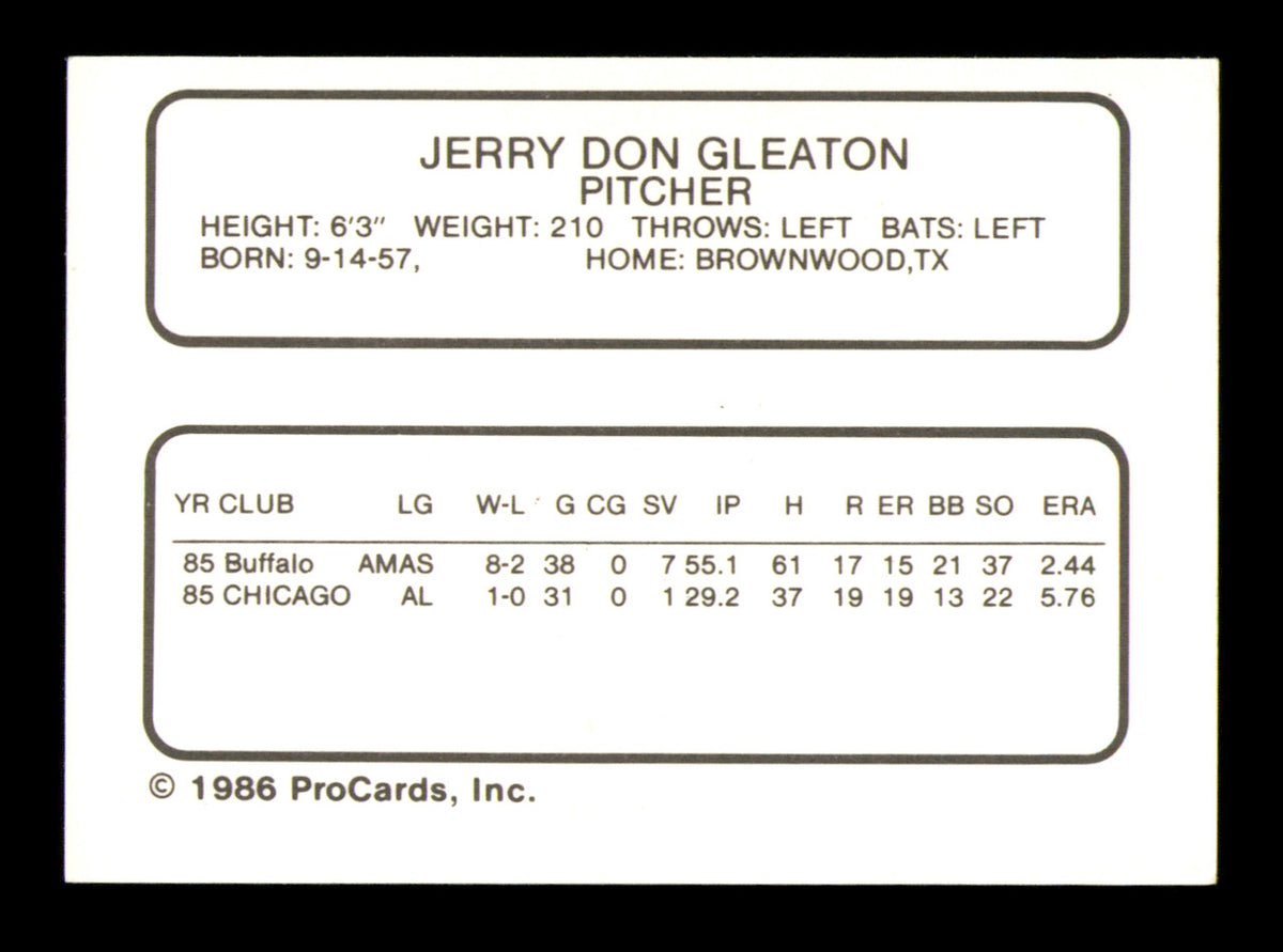 Jerry Don Gleaton Autographed 1986 ProCards Card Buffalo Bisons SKU #248326