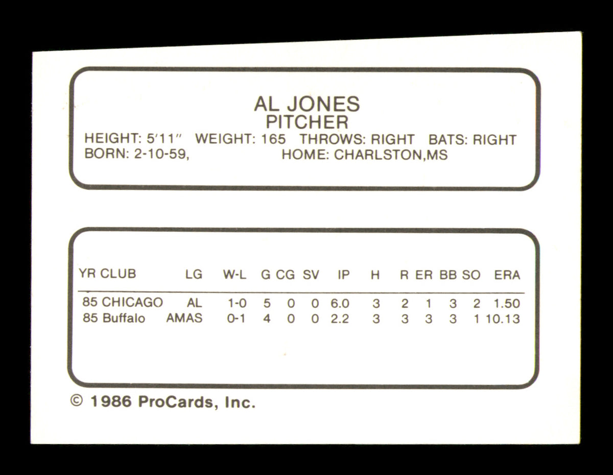 Al Jones Autographed 1986 ProCards Card Buffalo Bisons SKU #248327