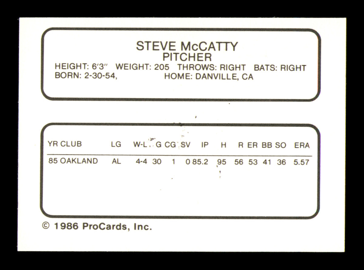 Steve McCatty Autographed 1986 ProCards Card Buffalo Bisons SKU #248330