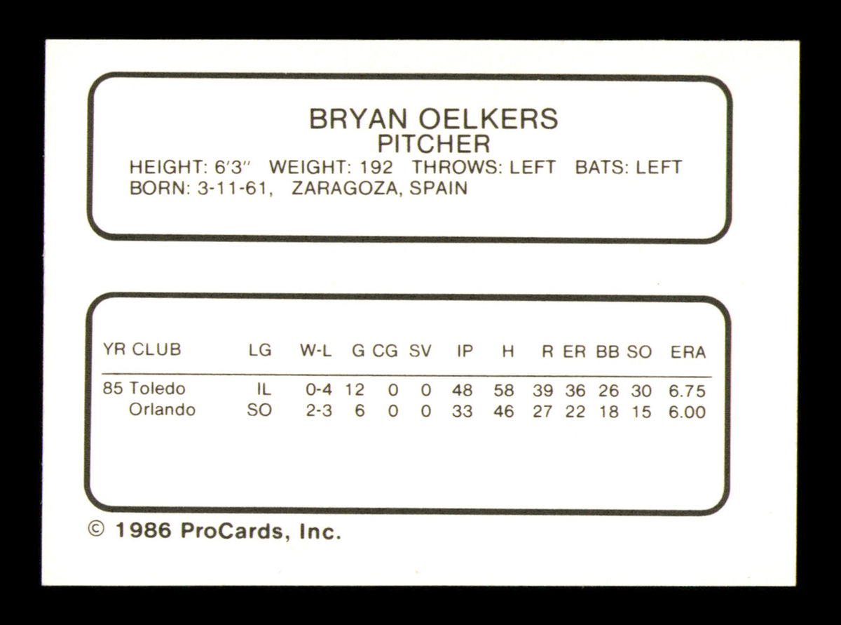 Bryan Oelkers Autographed 1986 ProCards Rookie Card Maine Guides SKU #248334