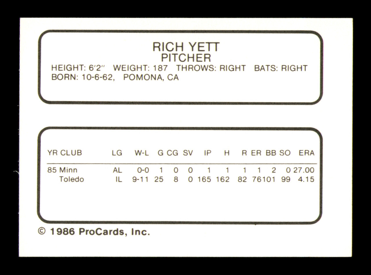 Rich Yett Autographed 1986 ProCards Card Maine Guides SKU #248337