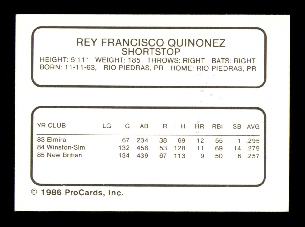 Rey Quinonez Autographed 1986 ProCards Rookie Card Pawtucket Red Sox SKU #248343
