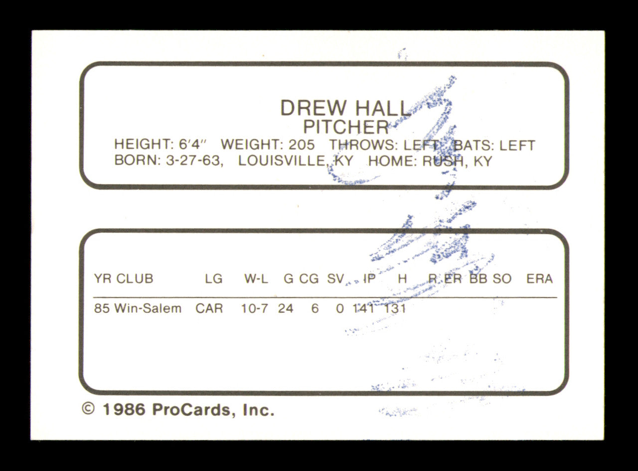 Drew Hall Autographed 1986 ProCards Rookie Card Pittsfield Cubs SKU #248345