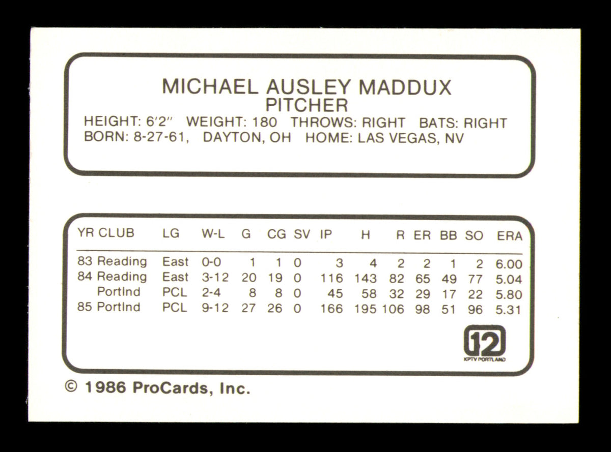 Mike Maddux Autographed 1986 ProCards Card Portland Beavers SKU #248347