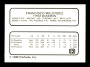 Francisco Melendez Autographed 1986 ProCards Card Portland Beavers SKU #248348