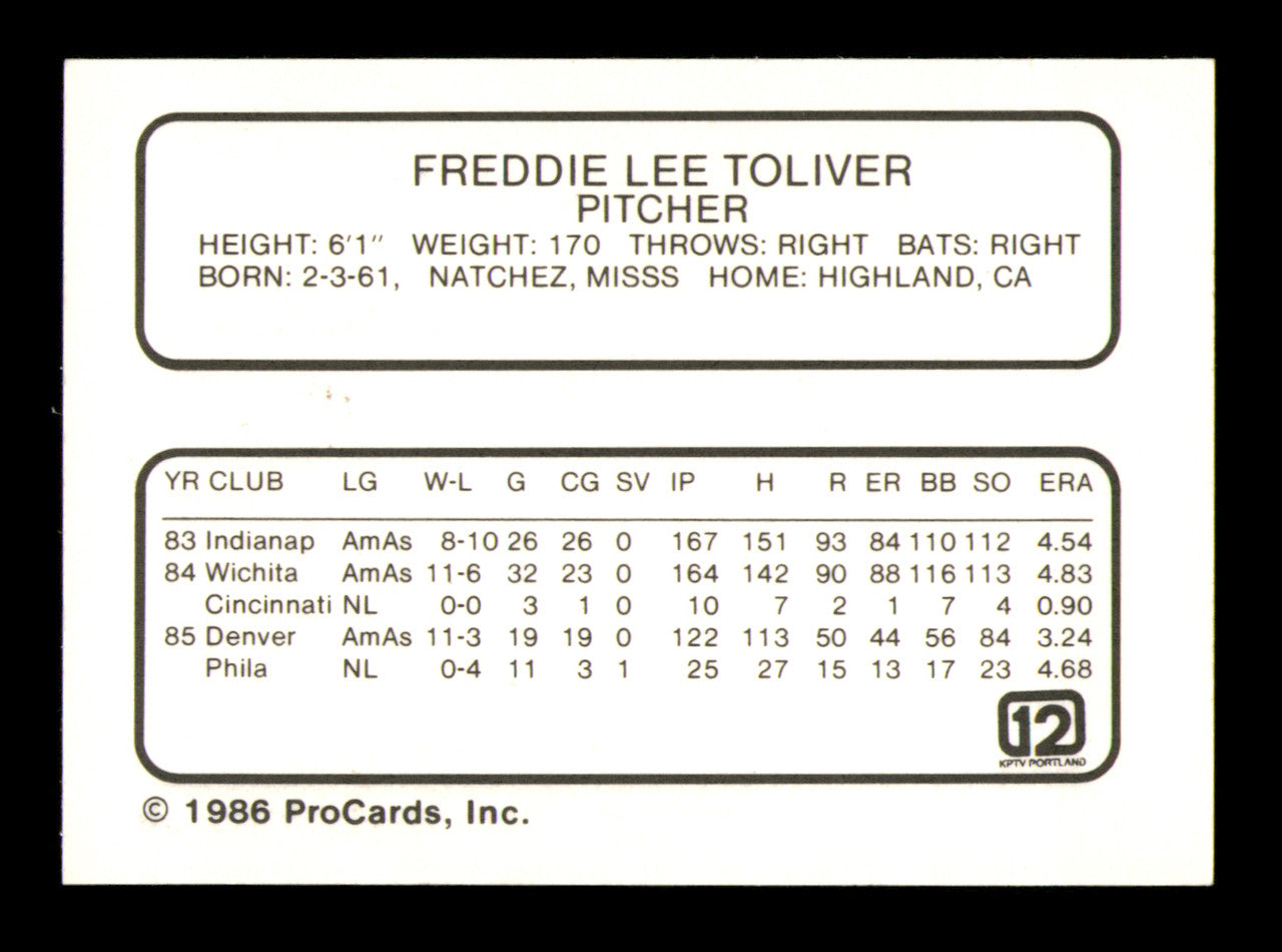 Fred Toliver Autographed 1986 ProCards Card Portland Beavers SKU #248351