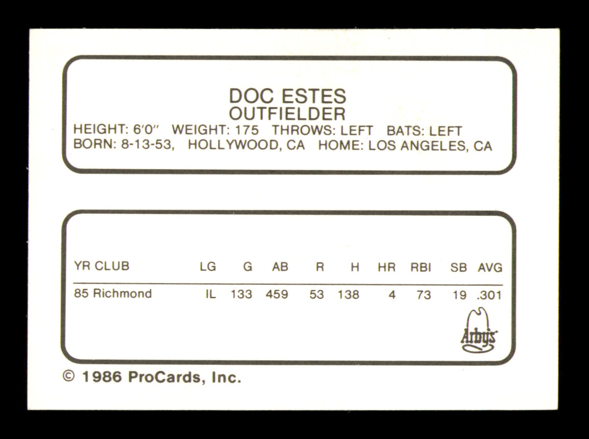 Doc Estes Autographed 1986 ProCards Rookie Card Richmond Braves SKU #248352