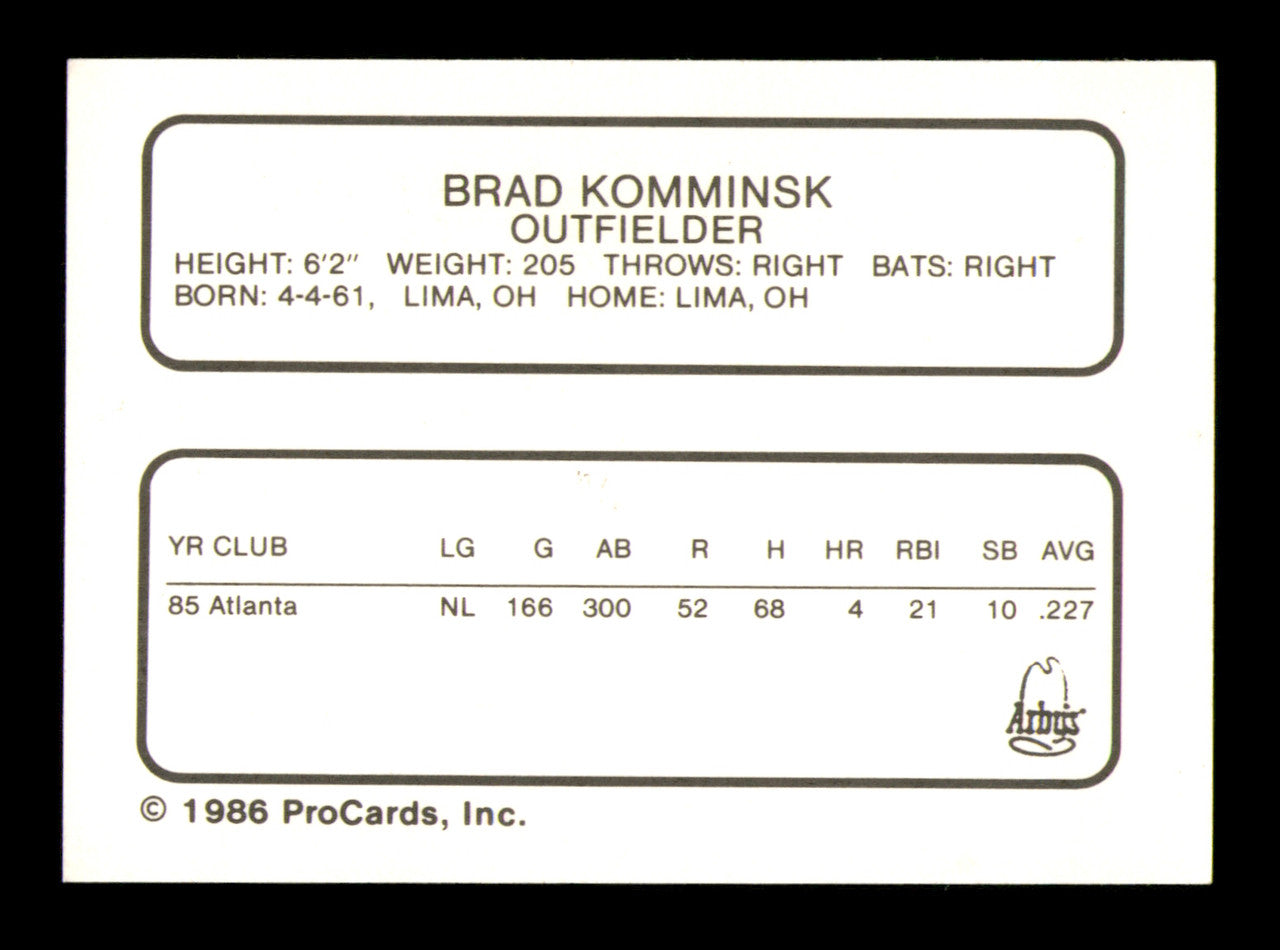 Brad Komminsk Autographed 1986 ProCards Card Richmond Braves SKU #248353