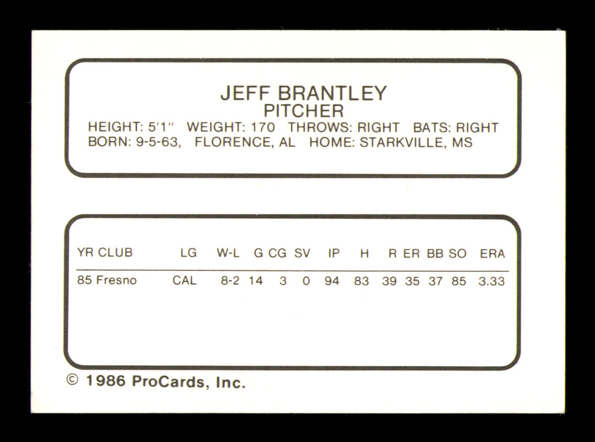 Jeff Brantley Autographed 1986 ProCards Rookie Card Shreveport Captains SKU #248356