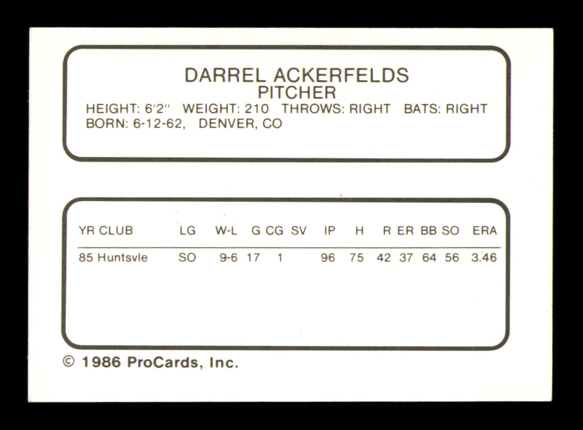 Darrel Akerfelds Autographed 1986 ProCards Rookie Card Tacoma Tigers SKU #248359