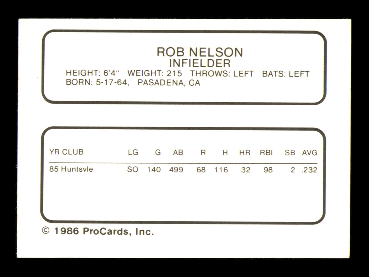 Rob Nelson Autographed 1986 ProCards Rookie Card Tacoma Tigers SKU #248362
