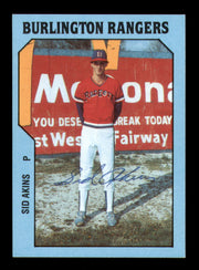 Sid Akins Autographed 1985 TCMA Rookie Card #12 Burlington Rangers SKU #248368