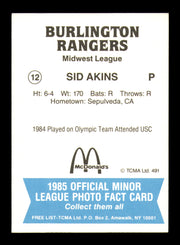 Sid Akins Autographed 1985 TCMA Rookie Card #12 Burlington Rangers SKU #248368
