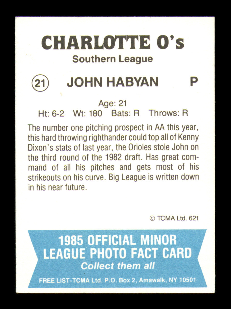 John Habyan Autographed 1985 TCMA Rookie Card #21 Charlotte O's SKU #248369