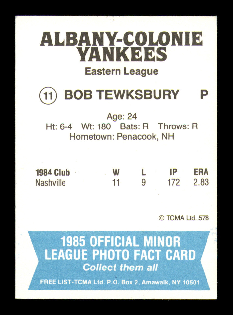 Bob Tewksbury Autographed 1985 TCMA Rookie Card #11 Albany-Colonie Yankees SKU #248385
