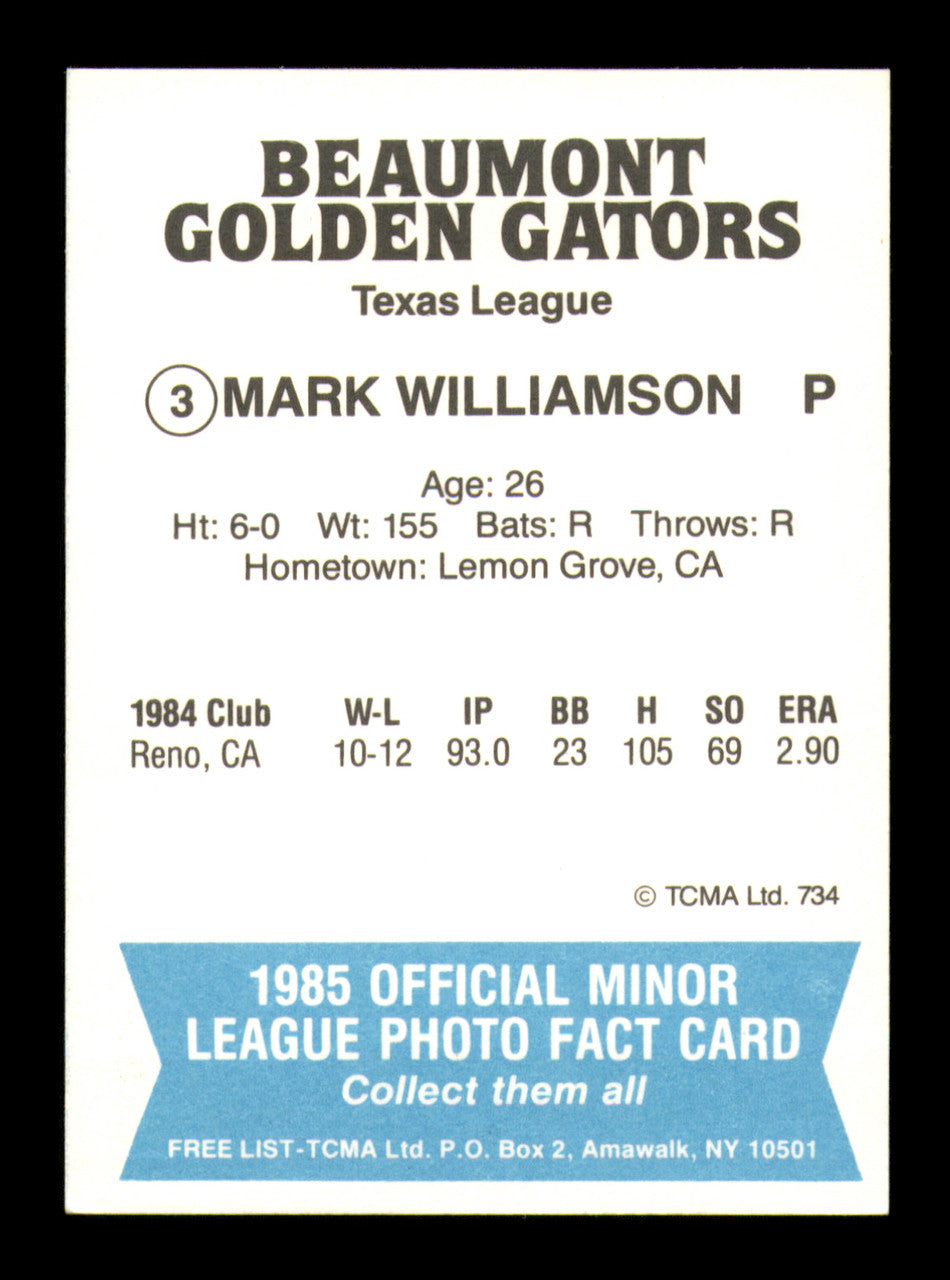Mark Williamson Autographed 1985 TCMA Rookie Card #3 Beaumont Gators SKU #248388