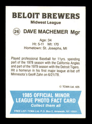Dave Machemer Autographed 1985 TCMA Card #26 Beloit Brewers SKU #248392