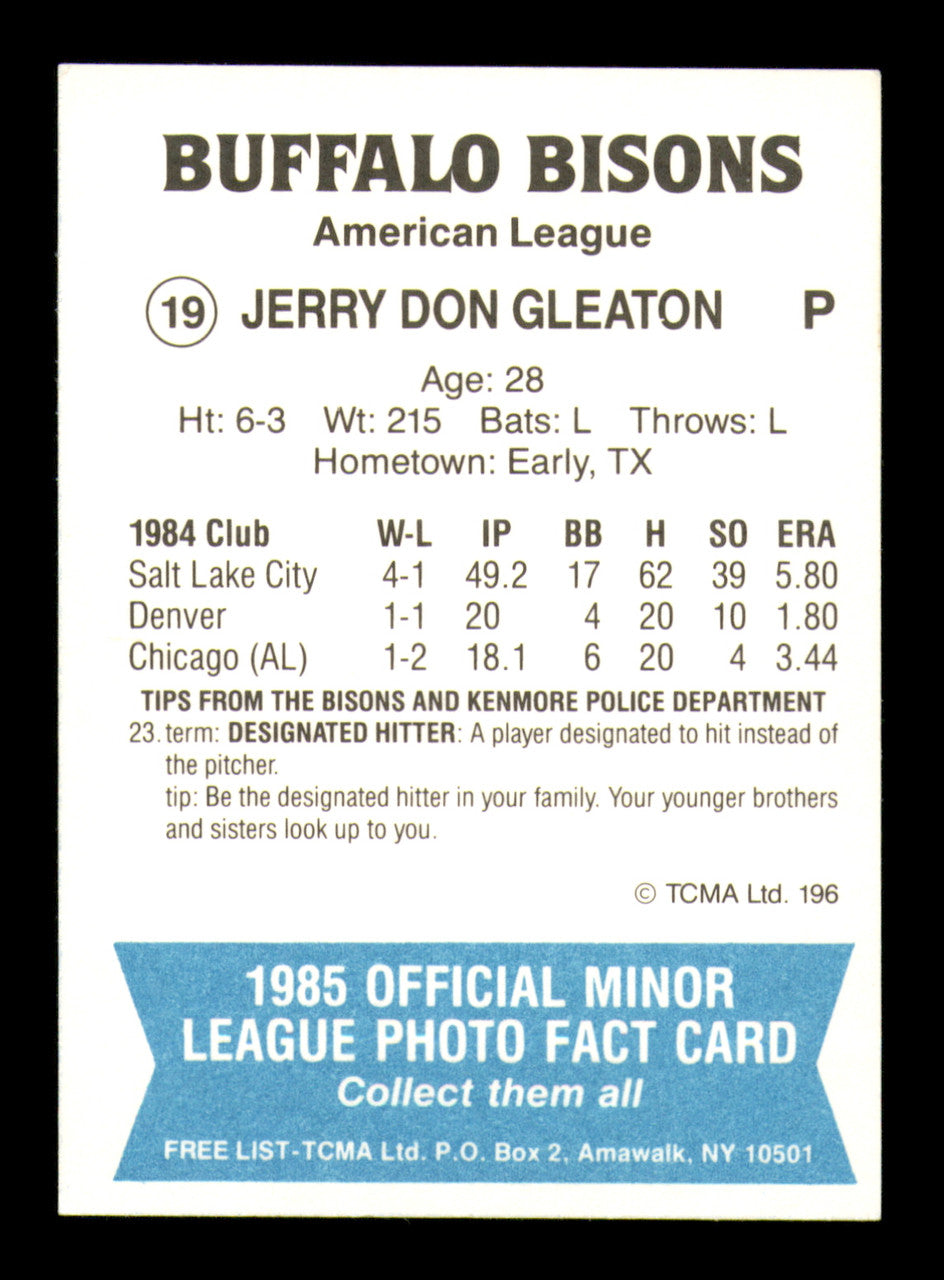 Jerry Don Gleaton Autographed 1985 TCMA Card #19 Buffalo Bisons SKU #248395