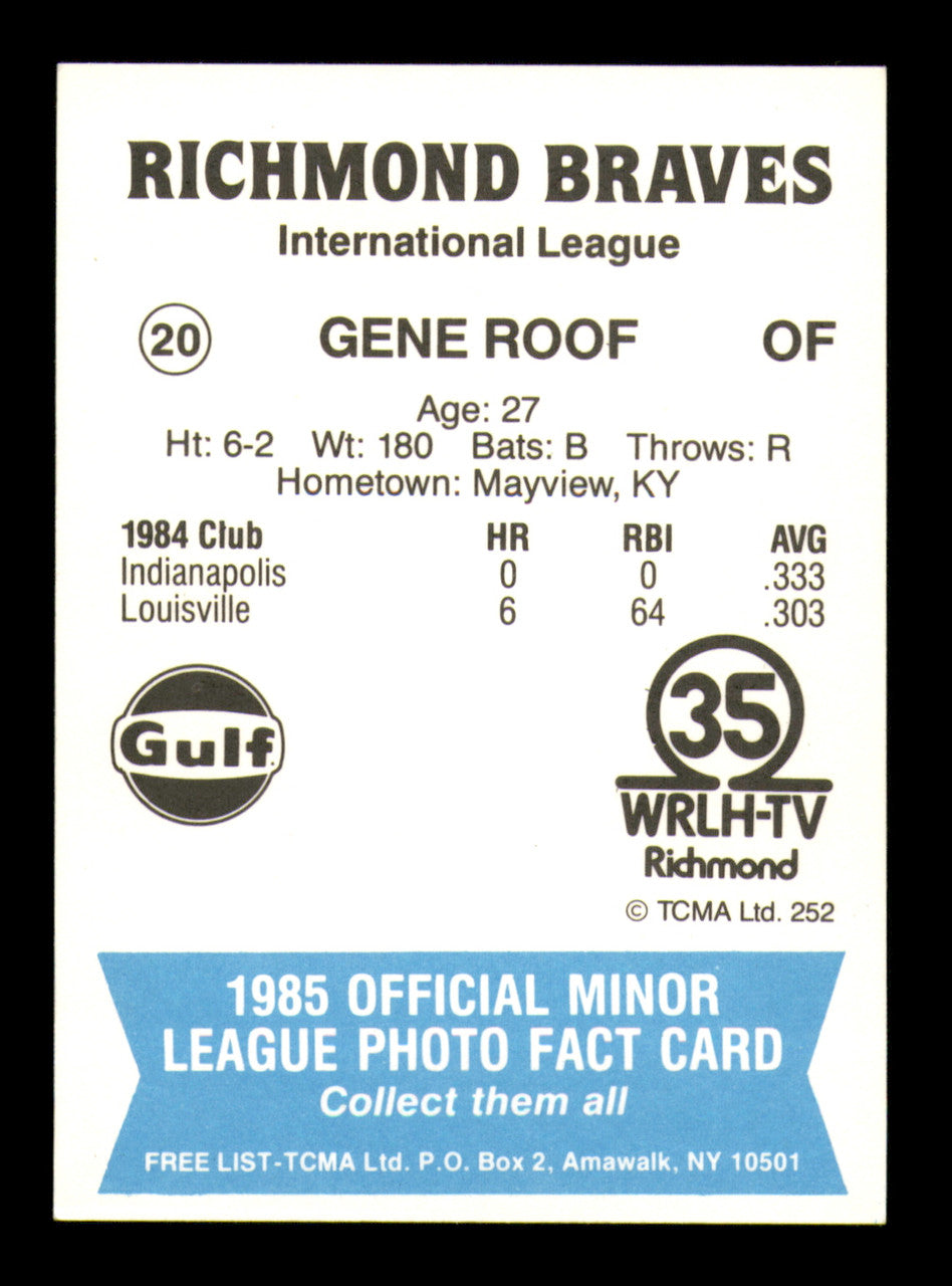 Gene Roof Autographed 1985 TCMA Card #20 Richmond Braves SKU #248401