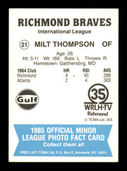 Milt Thompson Autographed 1985 TCMA Card #21 Richmond Braves SKU #248402