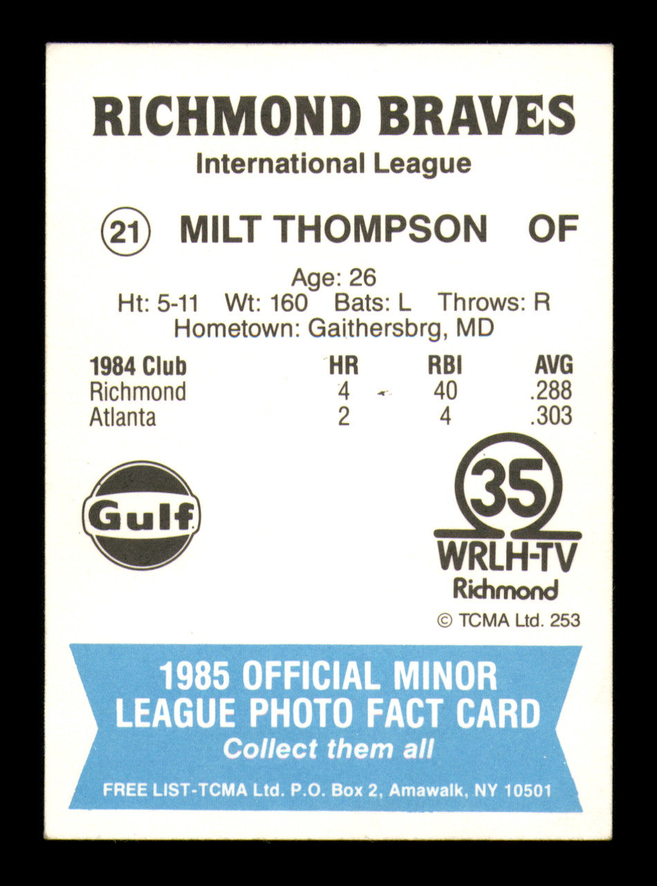Milt Thompson Autographed 1985 TCMA Card #21 Richmond Braves SKU #248402