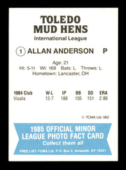 Allan Anderson Autographed 1985 TCMA Rookie Card #1 Toledo Mud Hens SKU #248413