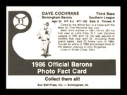 Dave Cochrane Autographed 1986 Sun Belt Rookie Card #11 Birmingham Barons SKU #248423
