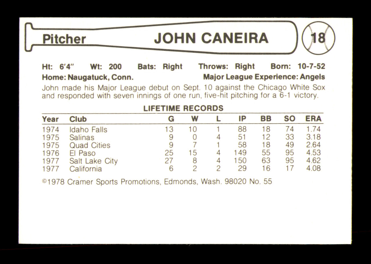 John Caneira Autographed 1978 Cramer Meadow Gold Card #18 Salt Lake City Gulls "To Mike" SKU #248444