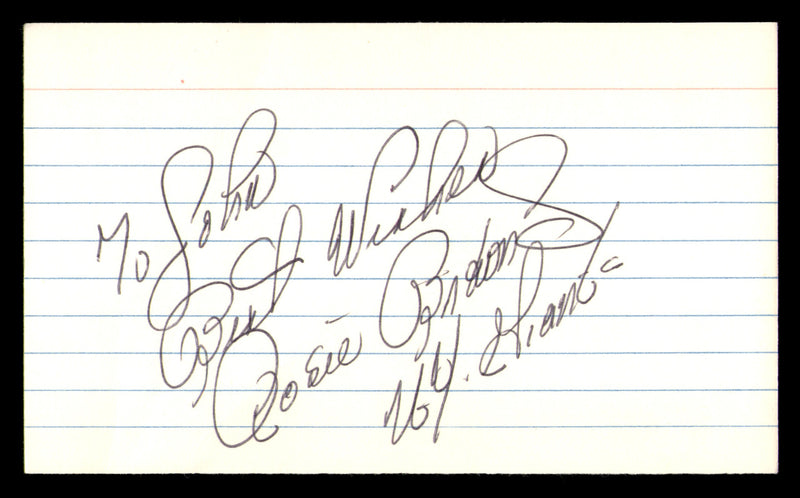 Roosevelt Rosie Brown Autographed 3x5 Index Card New York Giants "To John" SKU #248472