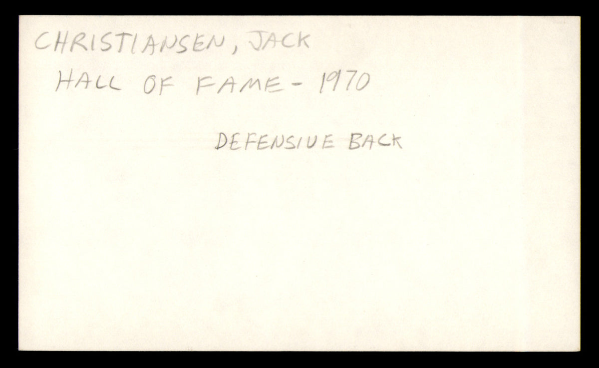 Jack Christiansen Autographed 3x5 Index Card Detroit Lions SKU #248480
