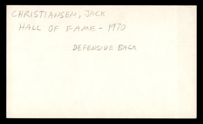 Jack Christiansen Autographed 3x5 Index Card Detroit Lions SKU #248480