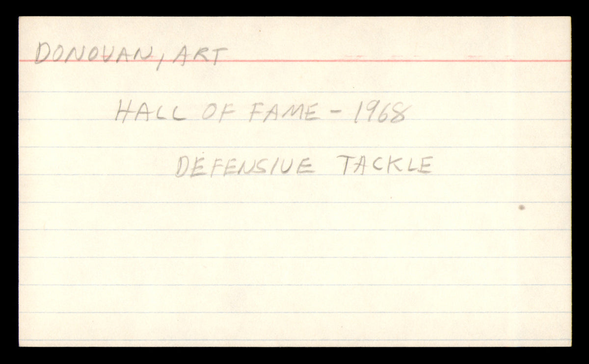 Art Donovan Autographed 3x5 Index Card Baltimore Colts SKU #248487