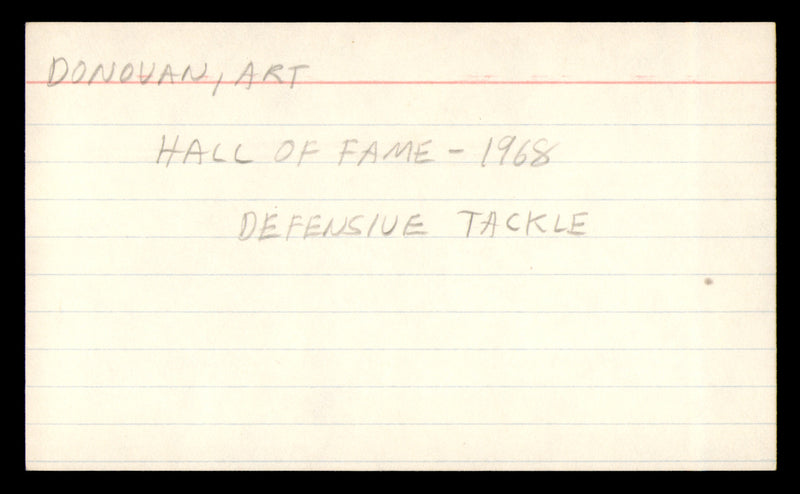 Art Donovan Autographed 3x5 Index Card Baltimore Colts SKU #248487