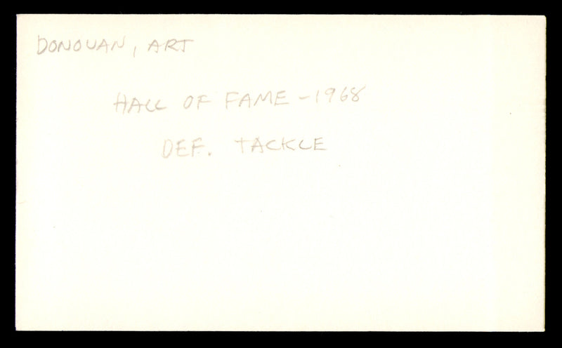 Art Donovan Autographed 3x5 Index Card Baltimore Colts SKU #248488