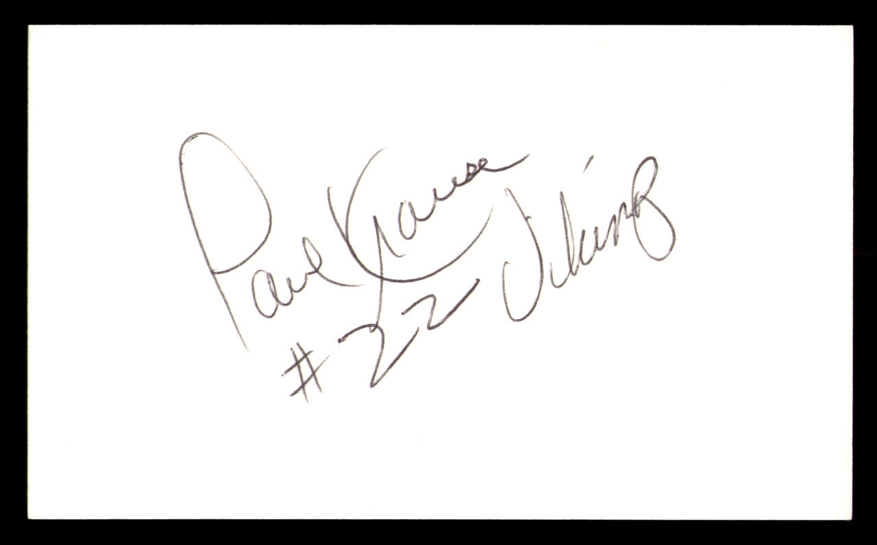 Paul Krause Autographed 3x5 Index Card Minnesota Vikings SKU #248521